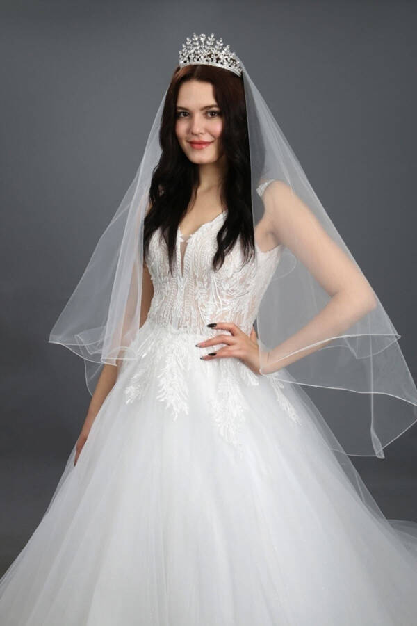 2 Layer Bridal Veil - Wedding Veil Off White Comb Long Layer 1 Meter Short Layer 65 Cm 1.klt.hayal Tulle - 3