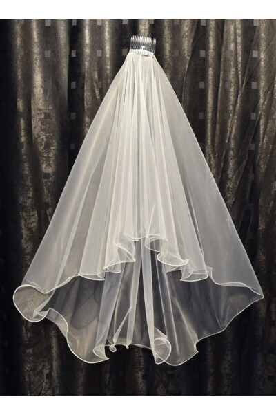 2 Layer Bridal Veil - Wedding Veil Off White Comb Long Layer 1 Meter Short Layer 65 Cm 1.klt.hayal Tulle - 4