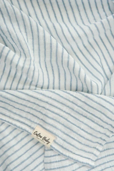 2 Layer Striped Muslin Swaddle Blanket 30-10 / 120x120 Cm Blue - Modazone
