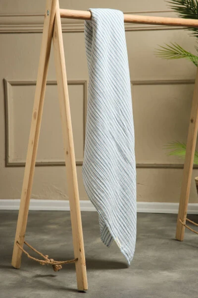 2 Layer Striped Muslin Swaddle Blanket 30-10 / 120x120 Cm Blue - 3