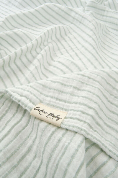 2 Layer Striped Muslin Swaddle Blanket 30/10 - 120x120 Cm Green - CALINE BABY