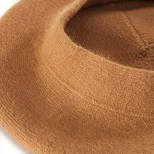 2 Layers French Beret Hats for Women, Wool Soft Warm Cable Knit Beanie Cap - 7