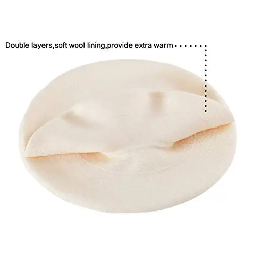 2 Layers French Beret Hats for Women, Wool Soft Warm Cable Knit Beanie Cap - 3