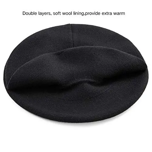 2 Layers French Beret Hats for Women, Wool Soft Warm Cable Knit Beanie Cap - 3