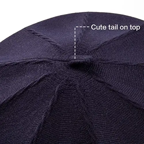 2 Layers French Beret Hats for Women, Wool Soft Warm Cable Knit Beanie Cap - 7
