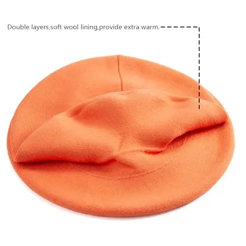 2 Layers French Beret Hats for Women, Wool Soft Warm Cable Knit Beanie Cap - 5
