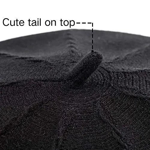 2 Layers French Beret Hats for Women, Wool Soft Warm Cable Knit Beanie Cap - 5