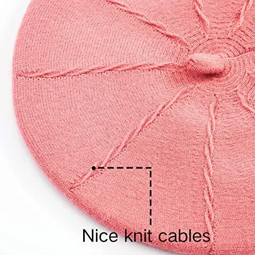 2 Layers French Beret Hats for Women, Wool Soft Warm Cable Knit Beanie Cap - 6