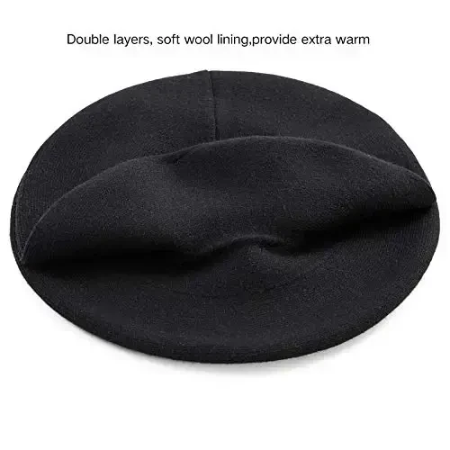 2 Layers French Beret Hats for Women, Wool Soft Warm Cable Knit Beanie Cap - 3