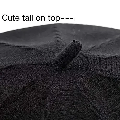 2 Layers French Beret Hats for Women, Wool Soft Warm Cable Knit Beanie Cap - 5