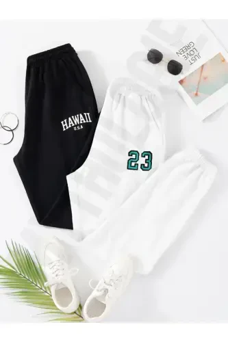 2-li Bosma Jogger Sport Shim - Qora Va Oq Rezina Manjet Yuqori Bel Yozgi - Qora Oq - 1