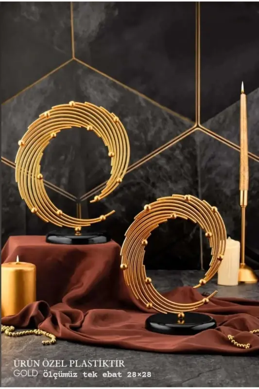 2 Li Dekoratif Plastik Aksesuar Obje Rüzgar Gülü Ev Ve Ofis Dekoru-METALİZE GOLD - 1