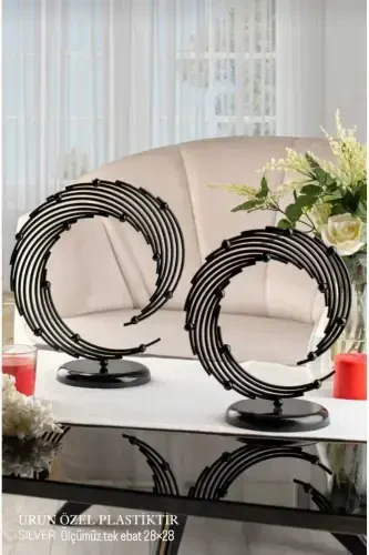 2 Li Dekoratif Plastik Aksesuar Obje Rüzgar Gülü Ev Ve Ofis Dekoru-METALİZE SİYAH - 1