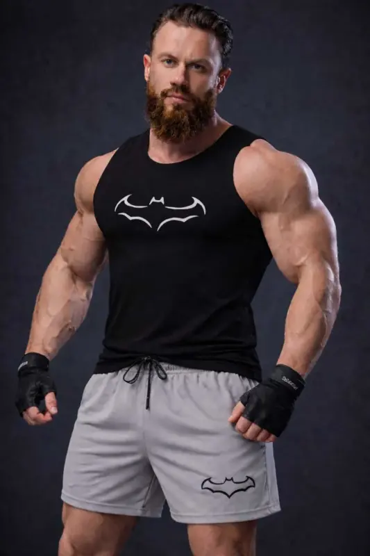 2 li erkek takım trend gri sort ve siyah atlet spor giyim-Gri - TREND ALİSSE