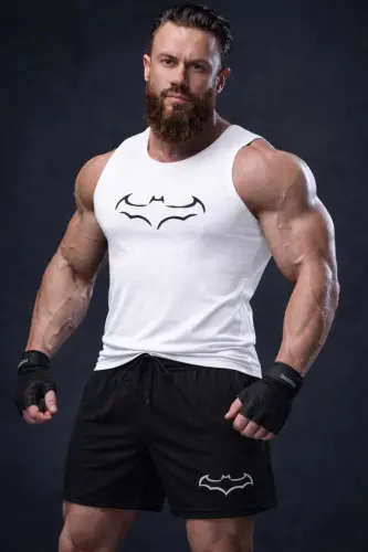 2 li erkek takım trend siyah sort ve beyaz atlet spor giyim-beyaz 