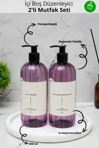 2 li Idish Yuvish Vositası Va Suyuq Sovun Etiketli Plastik Butilka Oshxona Seti Binafsha Sovun Idishi 500 ml-BİNAFSHA - HOMENCE (1)