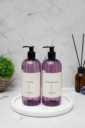 2 li Idish Yuvish Vositası Va Suyuq Sovun Etiketli Plastik Butilka Oshxona Seti Binafsha Sovun Idishi 500 ml-BİNAFSHA - 3