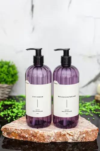 2 li Idish Yuvish Vositası Va Suyuq Sovun Etiketli Plastik Butilka Oshxona Seti Binafsha Sovun Idishi 500 ml-BİNAFSHA - 4