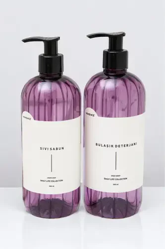2 li Idish Yuvish Vositası Va Suyuq Sovun Etiketli Plastik Butilka Oshxona Seti Binafsha Sovun Idishi 500 ml-BİNAFSHA - 8