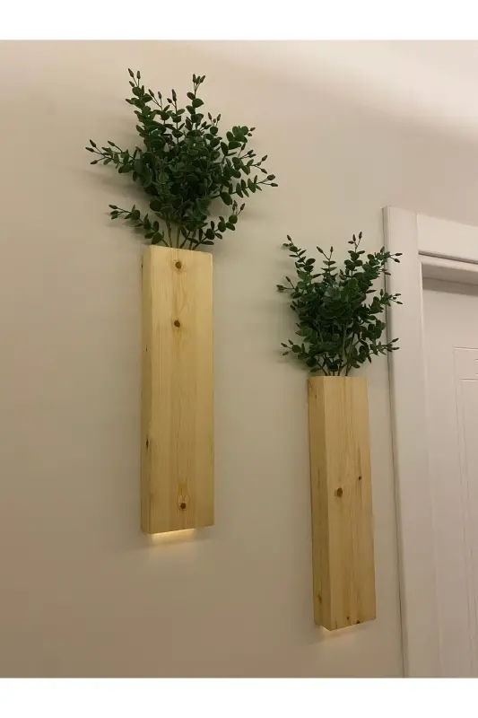 2 Li Ledli Ahşap Çiçeklik Dekoratif Aydınlatma Yapay Çiçek Balkon Dekor Bohem Rustik Pil Hariç 40cm-Şeffaf - 4