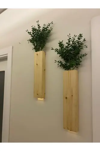 2 Li Ledli Ahşap Çiçeklik Dekoratif Aydınlatma Yapay Çiçek Balkon Dekor Bohem Rustik Pil Hariç 40cm-Şeffaf - 5