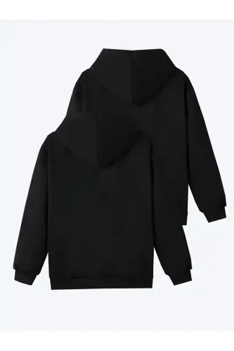 2 li Paket Kız-Erkek Çocuk Baskısız Kapüşonlu Sweatshirt - 2 - BAXIA (1)