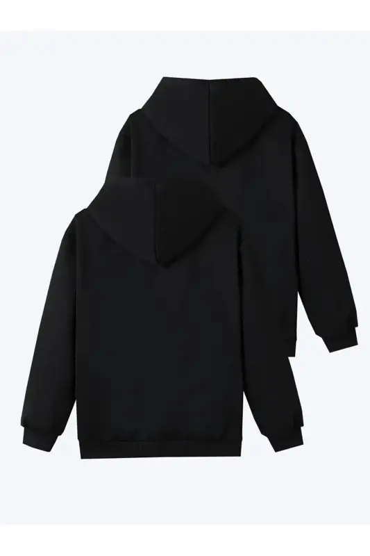 2 li Paket Kız-Erkek Çocuk Baskısız Kapüşonlu Sweatshirt - 2 - 2