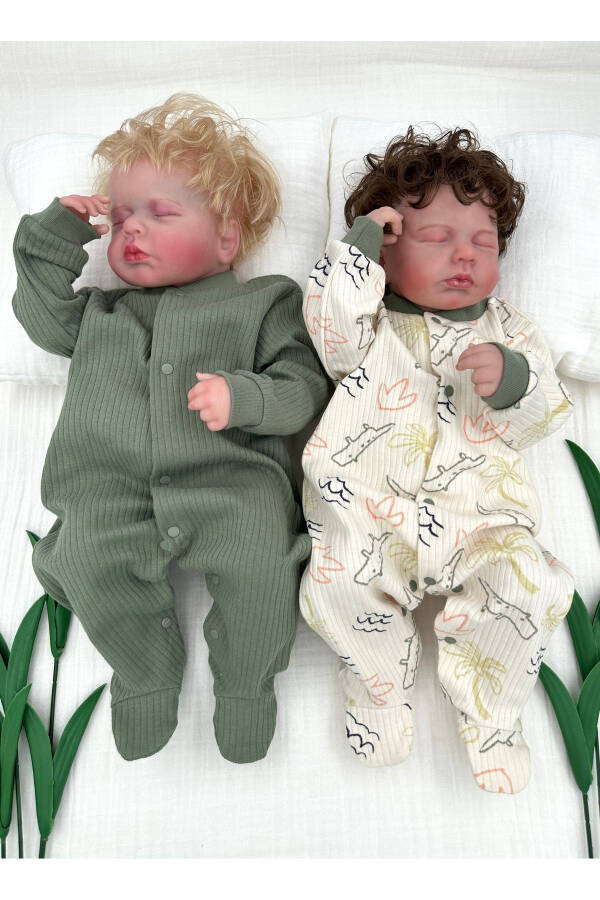 2-ли пахта болалар пижамаси, фитили мато, яшил тилла - 2