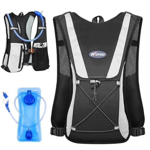 KUYOU Running Hydration Vest - Lightweight Insulated Hydration Backpack with 2L Water Bladder, Adjustable Chest Straps and Reflective Water Backpack for Trail Running Marathon Race Hiking Cycling - 1