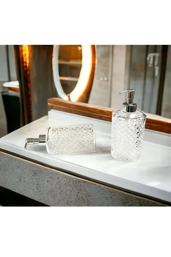 2 Luxury Glass Liquid Soap Dish Detergent Soap Dispensers Set - 2