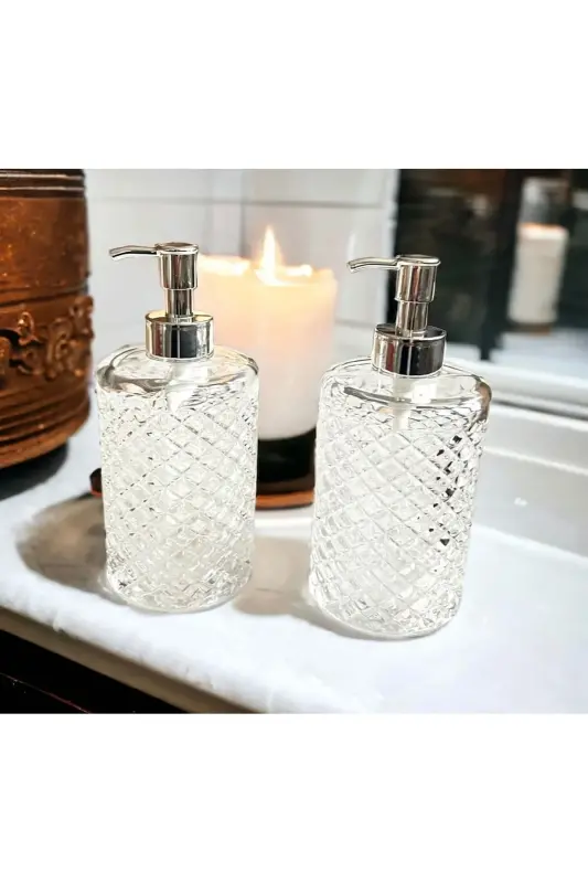 2 Luxury Glass Liquid Soap Dish Detergent Soap Dispensers Set - 1