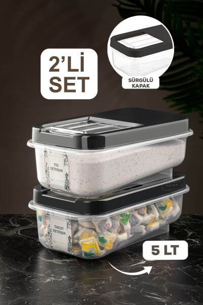 2-Pack 5 L Sliding Lid Tablet Detergent Storage Box - Labelled Detergent Storage Container Anthracite - MELENI HOME