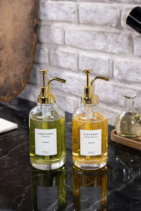 2-pack 500ml Countertop Glass Liquid Soap Dispenser Kitchen (6 LABELS) Lcats20121 - 1