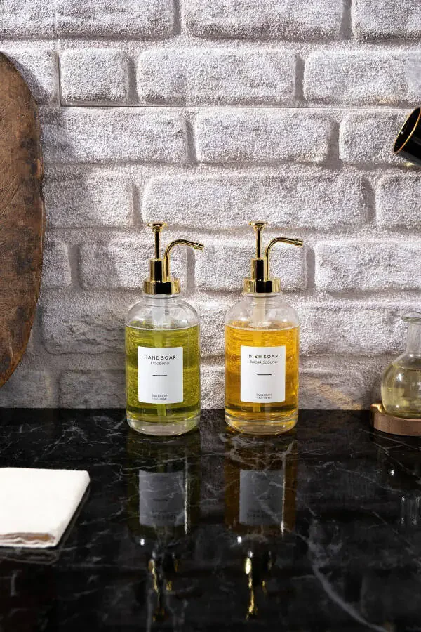 2-pack 500ml Countertop Glass Liquid Soap Dispenser Kitchen (6 LABELS) Lcats20121 - 2