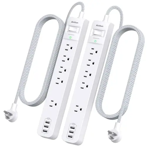2 Pack 9.8FT Power Strip Surge Protector, 5 Outlets with 3 USB Ports | Long Extension Cord Flat Plug, 1050J Overload Protection, Desk Charging Station for Home Office Dorm Room Essentials - 1