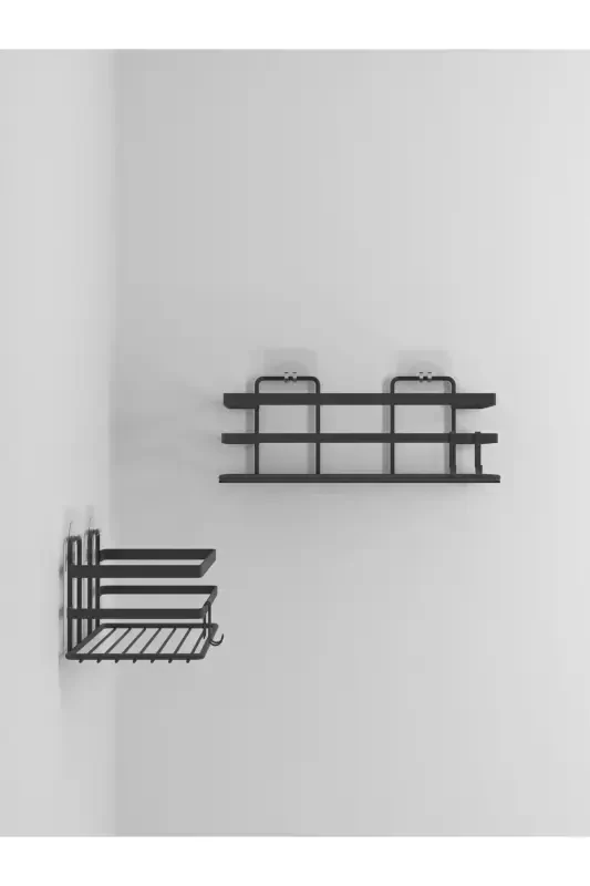 2 Pack Adhesive & Hooks Bathroom Shelf, Sticky Bathroom Organizer, No Drilling - 4