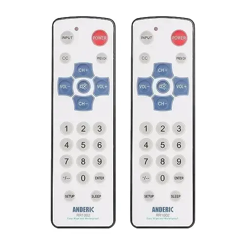 [2 Pack] Anderic EzWipe 1-Device Universal Tozalash mumkin bo'lgan TV Pulti - Oson artiladigan sirtli oddiy TV Universal Pulti - Mehmonxona - RR1002 