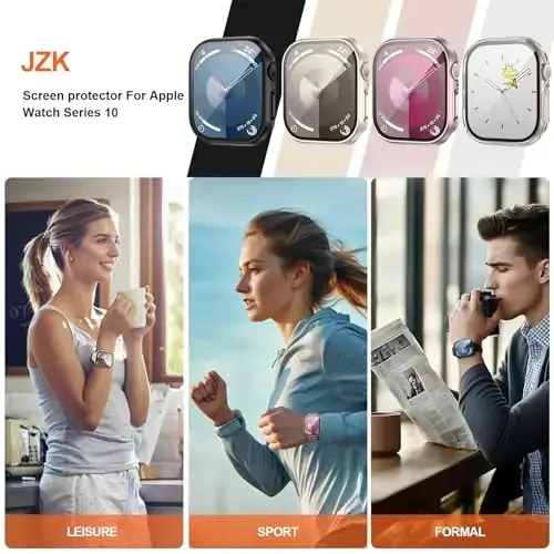 2 Pack Apple Watch Series 11(2025),Series10 42mm uchun закалённое стекло экран ҳимоячиси билан Case, JZK Slim Guard Bumper Full Hard PC ҳимоя қопламаси HD Ultra-Thin iWatch 11/10 42mm aksessuarlari, qora - 7