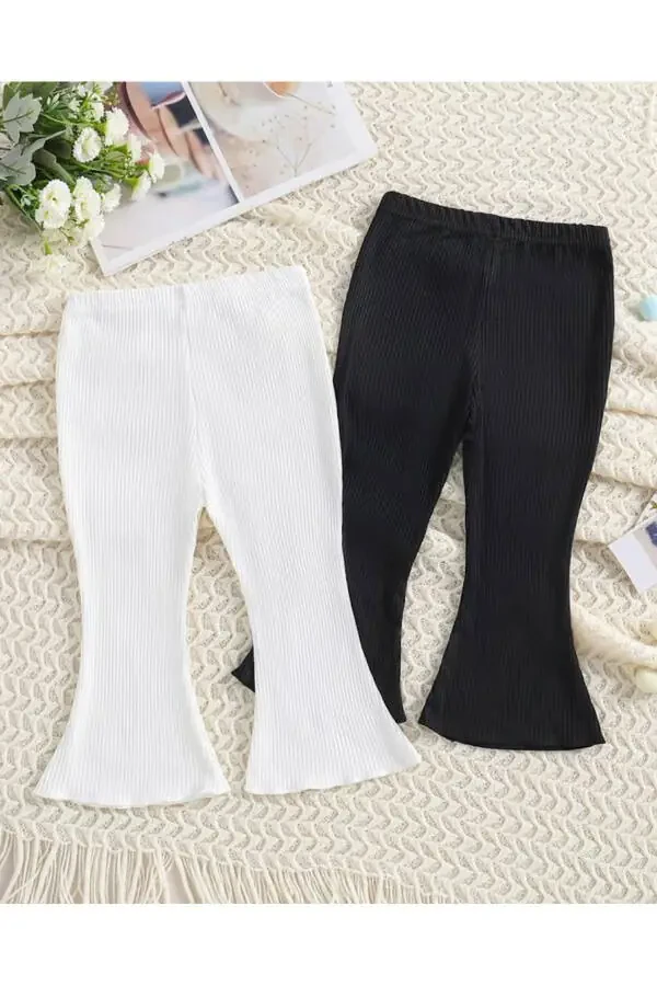 2 Pack Baby Girl and Girl Kids Cashmere Comfortable Fit Wide Leg Leggings - 1