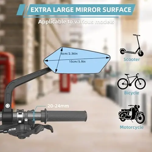 2 Pack Bicycle Mirror for Handlebar, Bike Rear View Mirror(Blu-ray Version) | Bike Mirror Handlebar Mount, 360° Adjustable Scratch Resistant Glass Lens, Bike Universal Fit Accessories - 3
