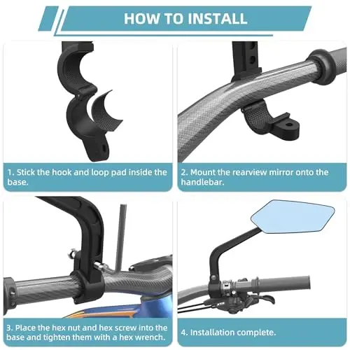 2 Pack Bicycle Mirror for Handlebar, Bike Rear View Mirror(Blu-ray Version) | Bike Mirror Handlebar Mount, 360° Adjustable Scratch Resistant Glass Lens, Bike Universal Fit Accessories - 6