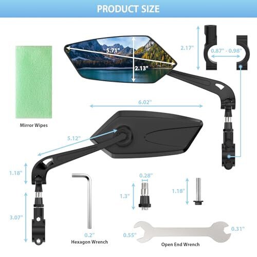 2 Pack Bike Mirrors, eBike Mirrors for Handlebars, 360° Adjustable Safety Bicycle Rear View Mirrors, Scratch Resistant Glass Lens, Bicycle Universal Fit Accessories - 6