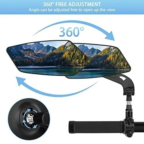 2 Pack Bike Mirrors, eBike Mirrors for Handlebars (Blu-ray Version) | 360° Adjustable Safety Bicycle Rear View Mirrors, Scratch Resistant Glass Lens, Bicycle Universal Fit Accessories - 2