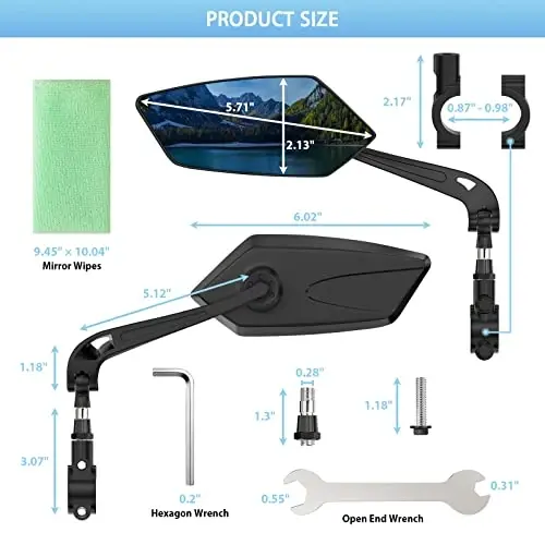 2 Pack Bike Mirrors, eBike Mirrors for Handlebars (Blu-ray Version) | 360° Adjustable Safety Bicycle Rear View Mirrors, Scratch Resistant Glass Lens, Bicycle Universal Fit Accessories - 5