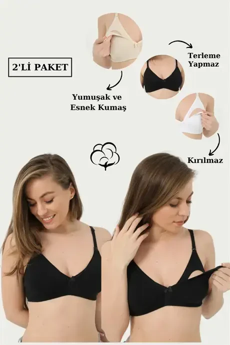 2 Pack Black Cotton Spandex Nursing Bra - BÜYÜKBEDENIZ