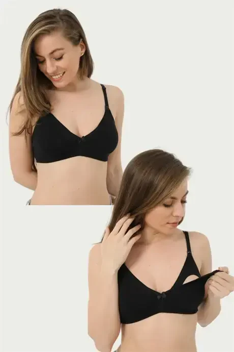 2 Pack Black Cotton Spandex Nursing Bra - 2