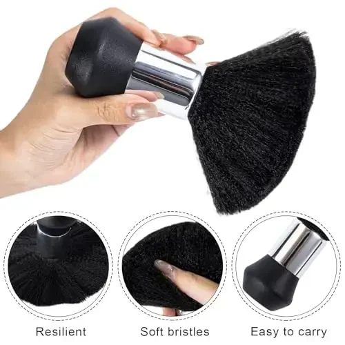 2 Pack Black Large Barber Brush Neck Duster, Beomeen Soft Neck Brush for Hair Cutting, Neck Face Cleaning Hair Sweep Brushes Salon Tool - 5