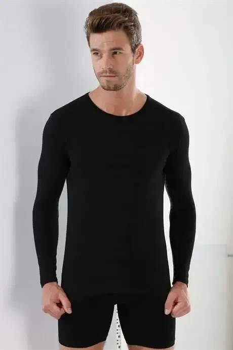 2-Pack Black Men's Badi Long Sleeve T-Shirt Crew Neck Basic 100% Cotton Ribana - 4