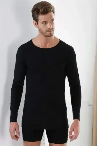 2-Pack Black Men's Badi Long Sleeve T-Shirt Crew Neck Basic 100% Cotton Ribana - 5