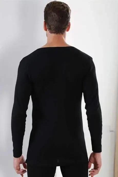 2-Pack Black Men's Badi Long Sleeve T-Shirt Crew Neck Basic 100% Cotton Ribana - 6